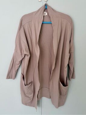 PACT Women's Airplane Wrap Cardigan in Deep Taupe Heather Tan L/XL